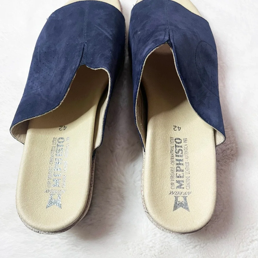 Mephisto Indigo Blue Giuletta Wedge Mule Sandal NWOT Size 42/12 US
